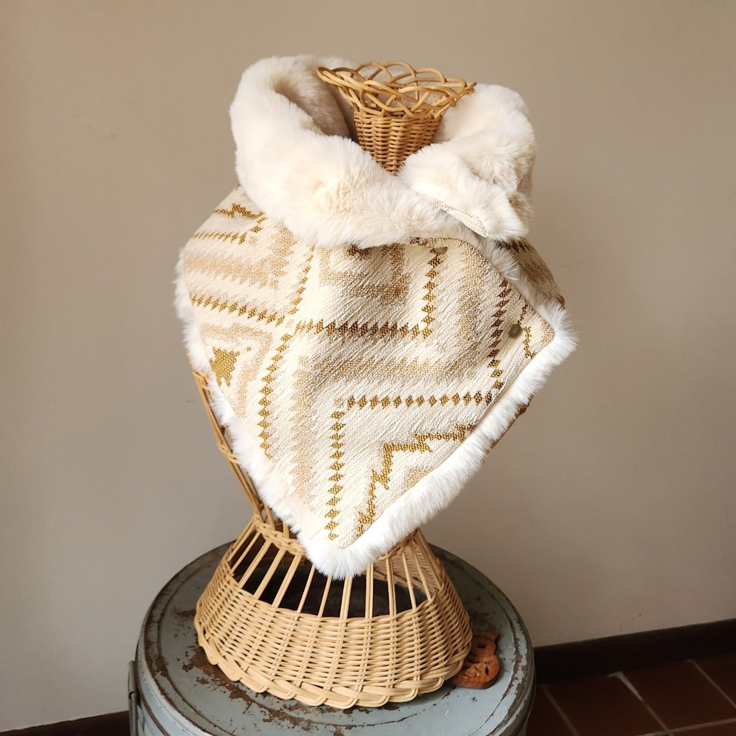 Faux Fur Snap Cowl-Cream Aztec Pre-Order