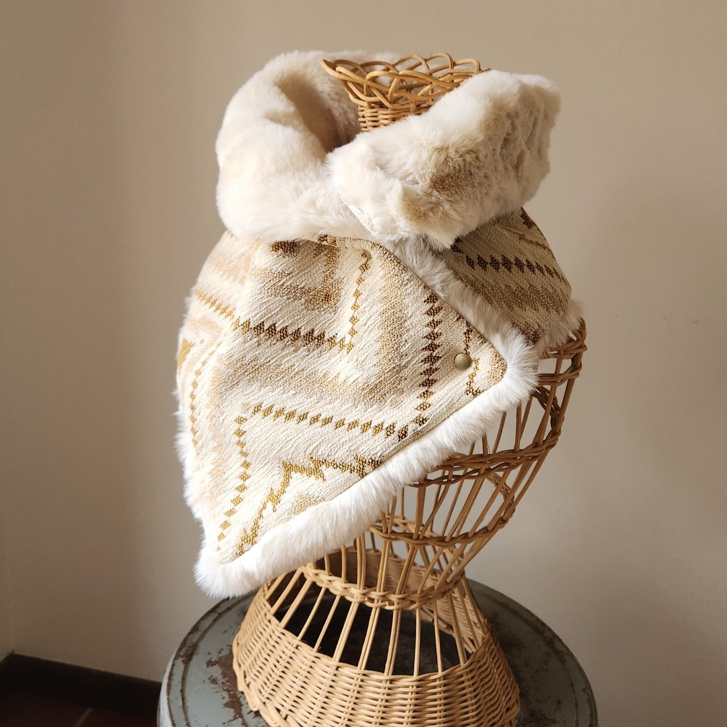 Faux Fur Snap Cowl-Cream Aztec Pre-Order