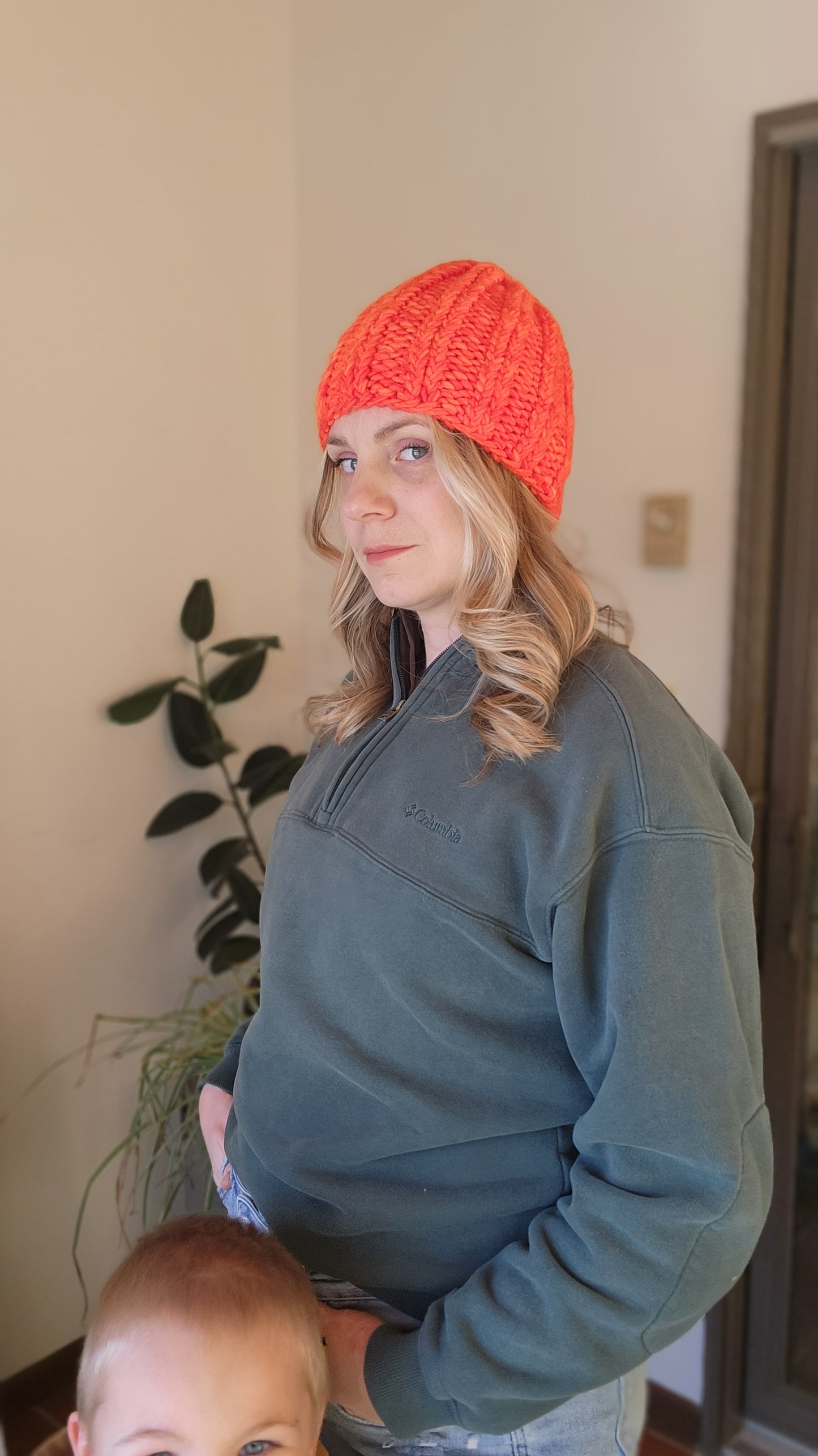 Neon Orange Handknit Beanie