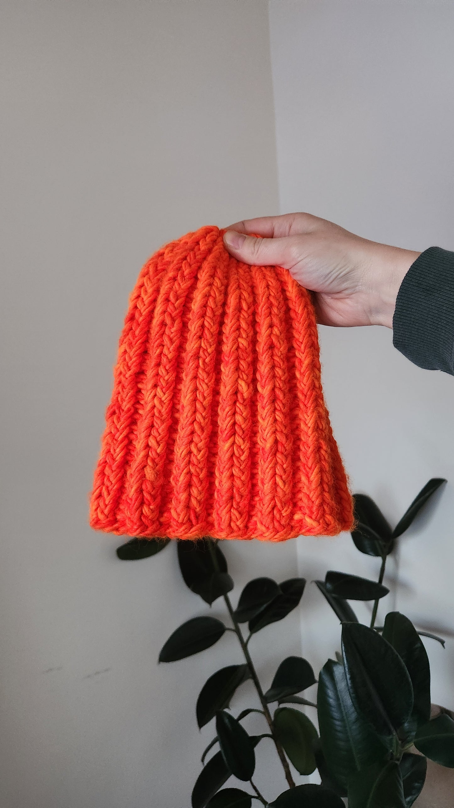 Neon Orange Handknit Beanie