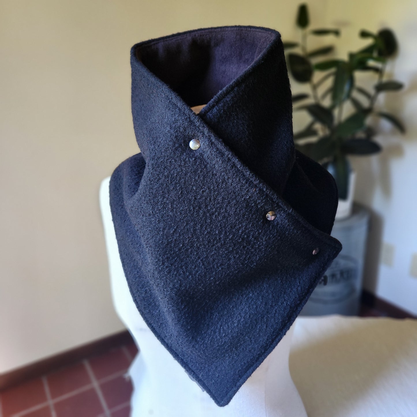 Snap Cowl-Brushed Black Wool