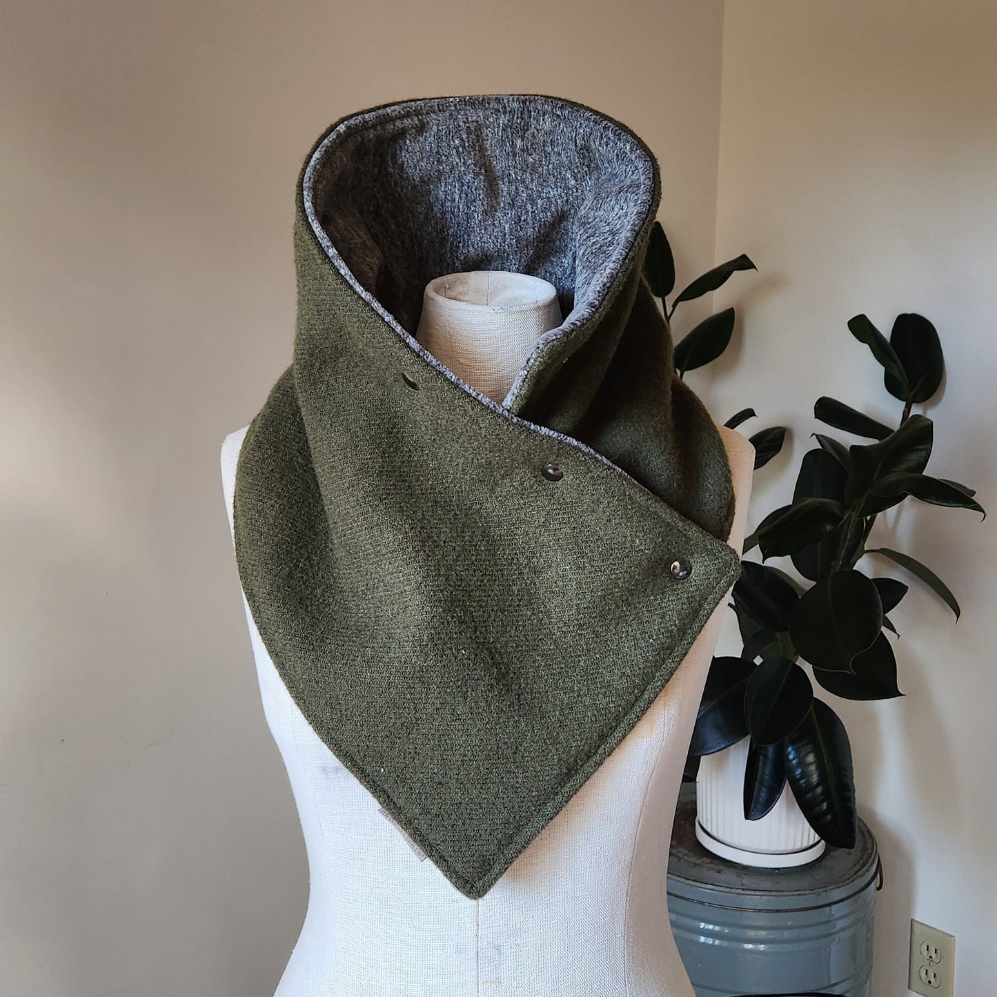 Luxury Snap Cowl - Olive Green