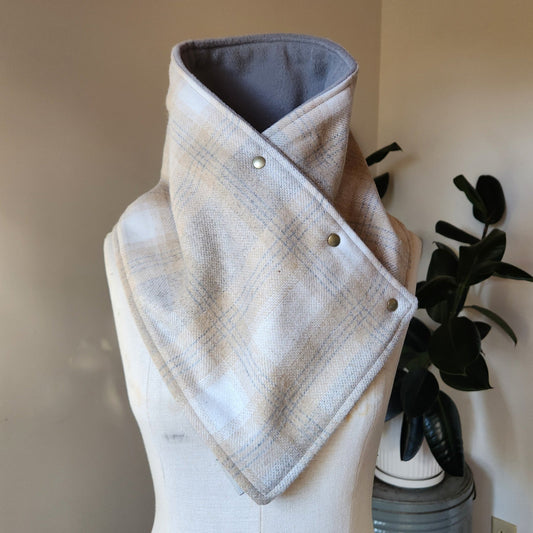 Snap Cowl-Gray & Beige Plaid Slim Fit