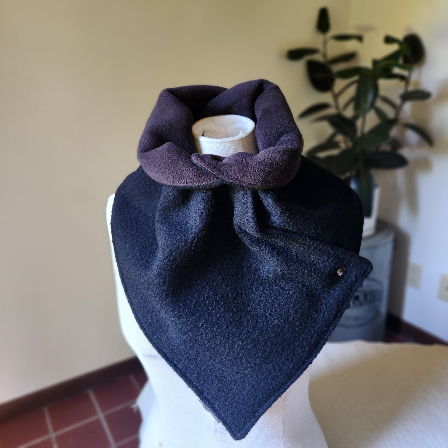 Snap Cowl-Brushed Black Wool