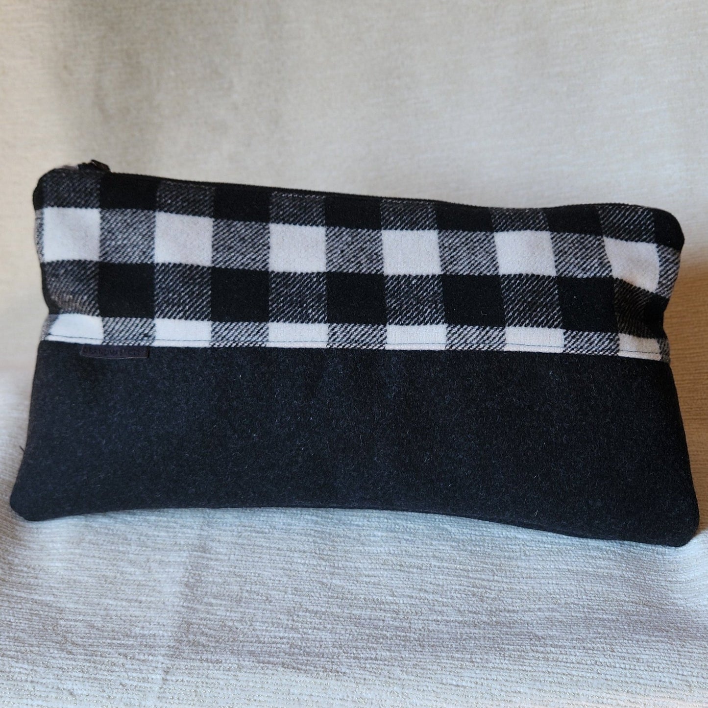 Denver Clutch Black & White Farmhouse Plaid & Charcoal Wool